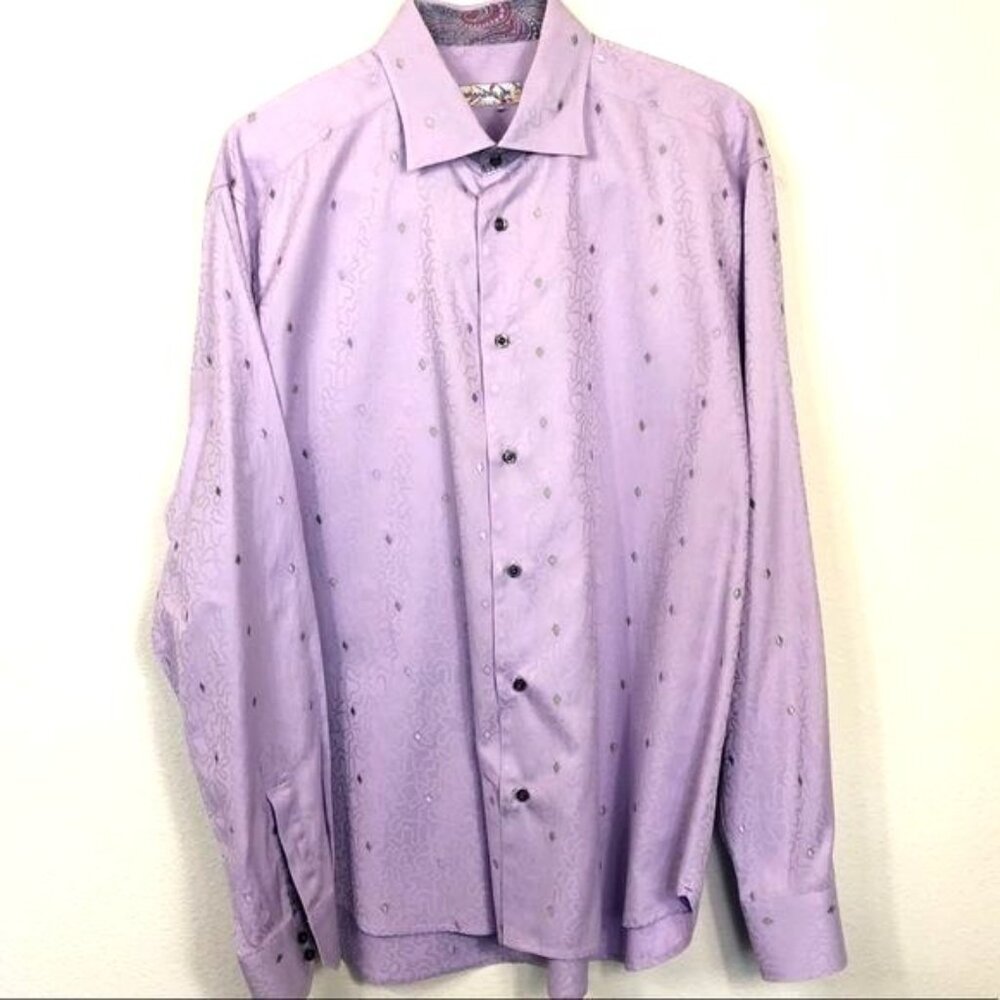 Brandolini Purple Diamond Puzzle Pattern Button-Down Point Collar Size Large